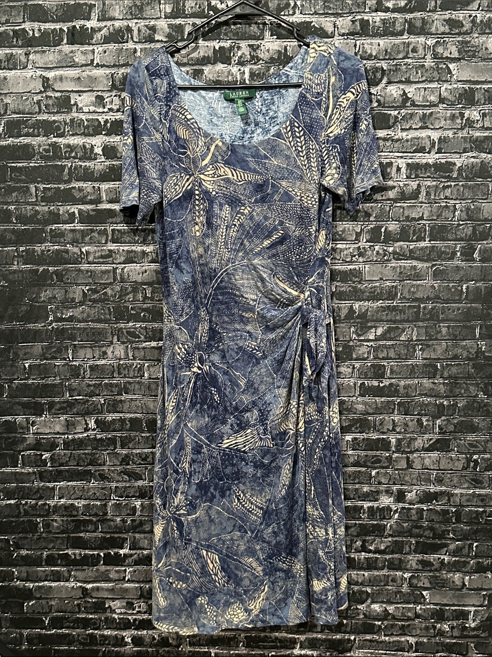 Lauren Ralph Lauren Navy and Cream Floral-Print Viscose Midi Dress